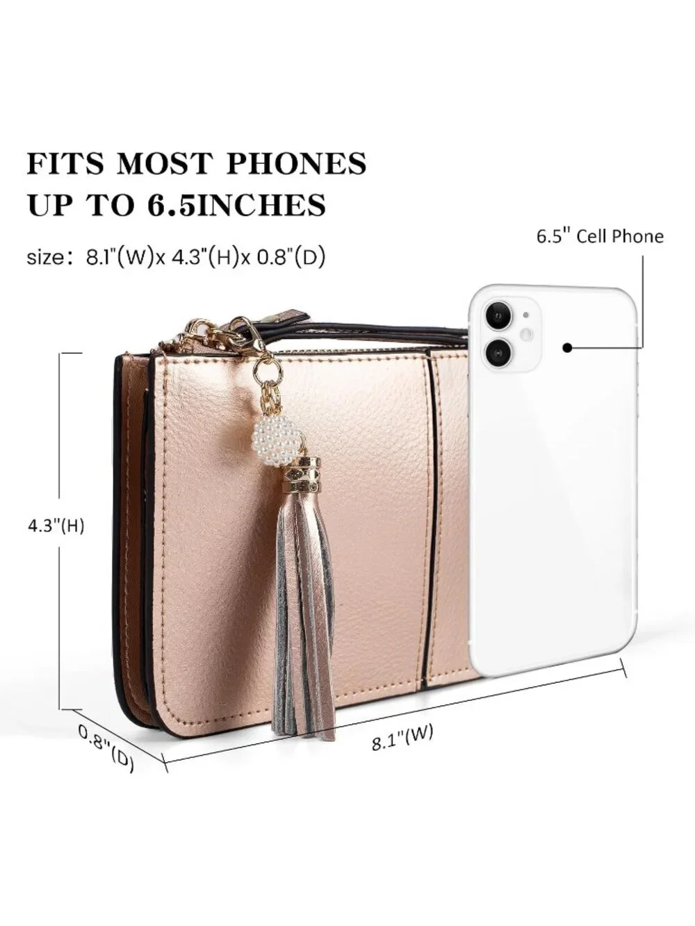 Women’s Champagne Gold Genuine Leather Wristlet Clutch Slim Holder Wallet Purse